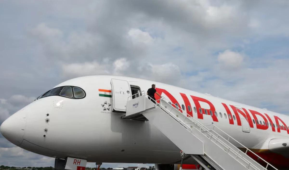 Branding for Air India is seen on an Airbus A350-900 at the Farnborough International Airshow, in Farnborough, Britain, July 24, 2024. (REUTERS/File)
