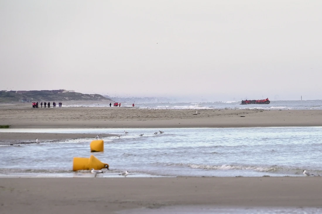 A "taxi boat" at a pick up point where migrants waiting on the beaches then wade into the water, on Hardelot beach south of Boulogne sur Mer, France. (AP)