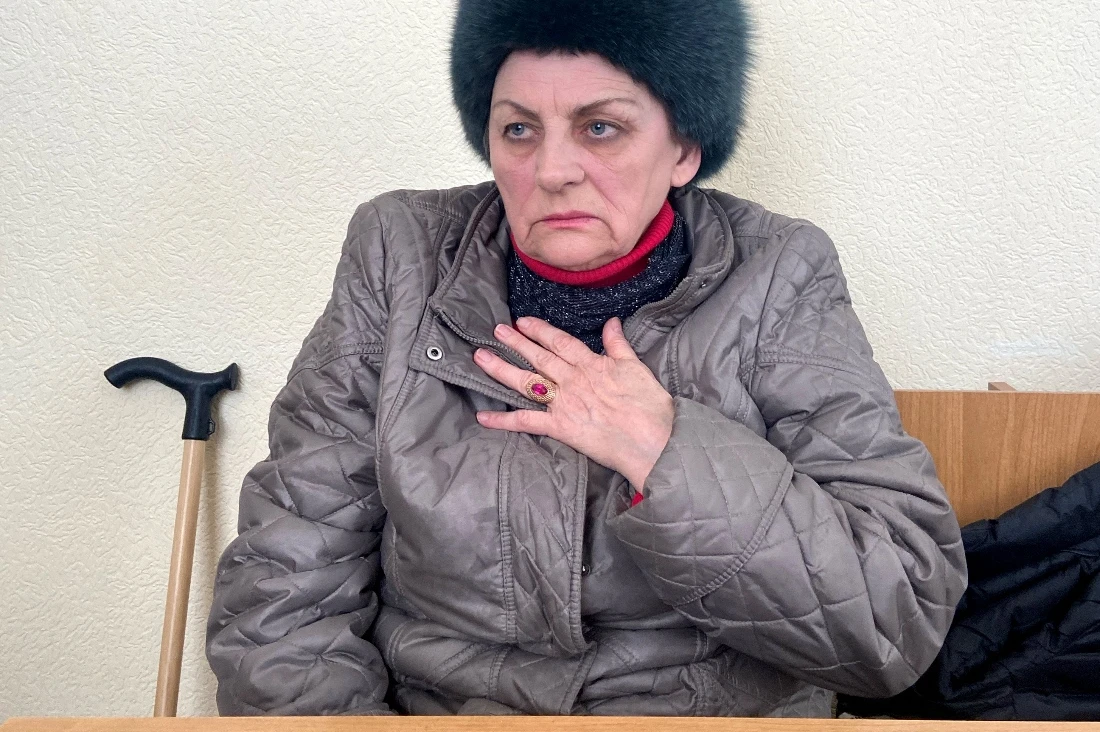 Evgeniya Mayboroda reacts during the announcement of the verdict in her case at the municipal court of Shakhty, Rostov Oblast, Russia. (Handout)