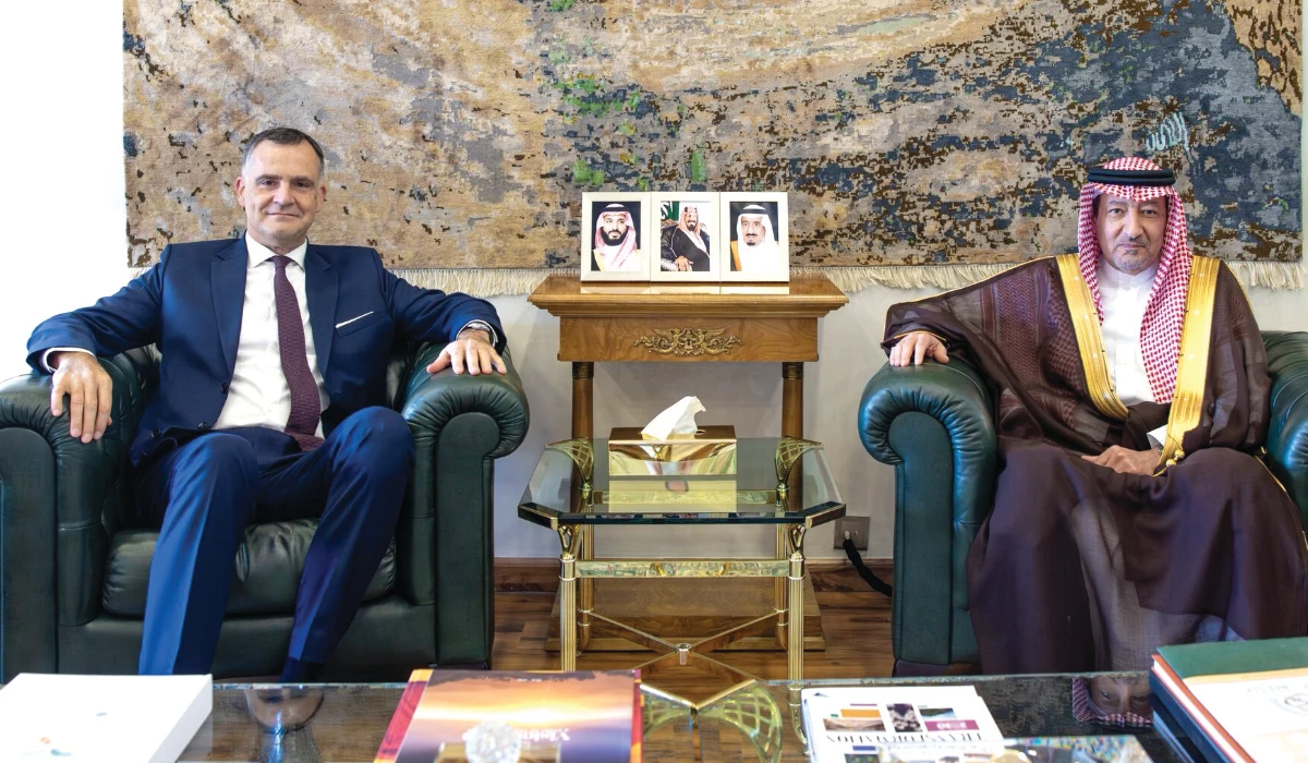 Waleed Elkhereiji (R) and Christophe Farnaud in Riyadh. (Supplied)