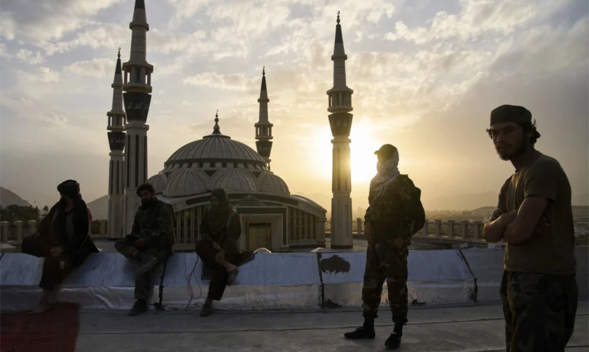 Taliban fighters stand guard on Nadir Khan hill in Kabul, Afghanistan. (AP/File)