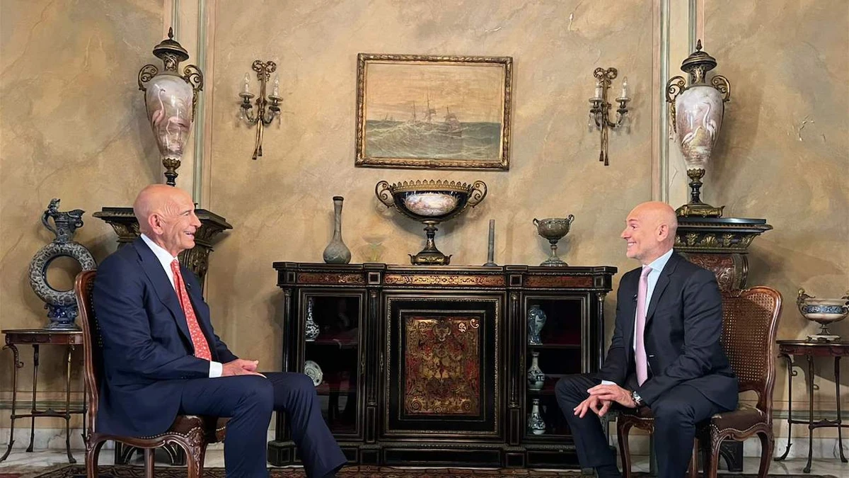 US special envoy Thomas Barrack talks to Lebanese television presenter Ricardo Karam. (Screenshot)
