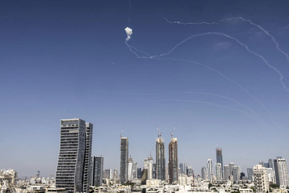 A missile is intercepted over Tel Aviv on June 20, 2025, after a Iran fired a fresh salvo of missiles. (File/AFP)