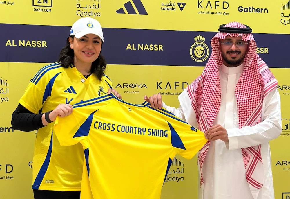 Saudi Olympian Kariman Abuljadayel has made history once again, this time by becoming the first cross-country skier to join Al-Nassr Club, the first Saudi sports club to officially add a winter sport to its roster. (Supplied)