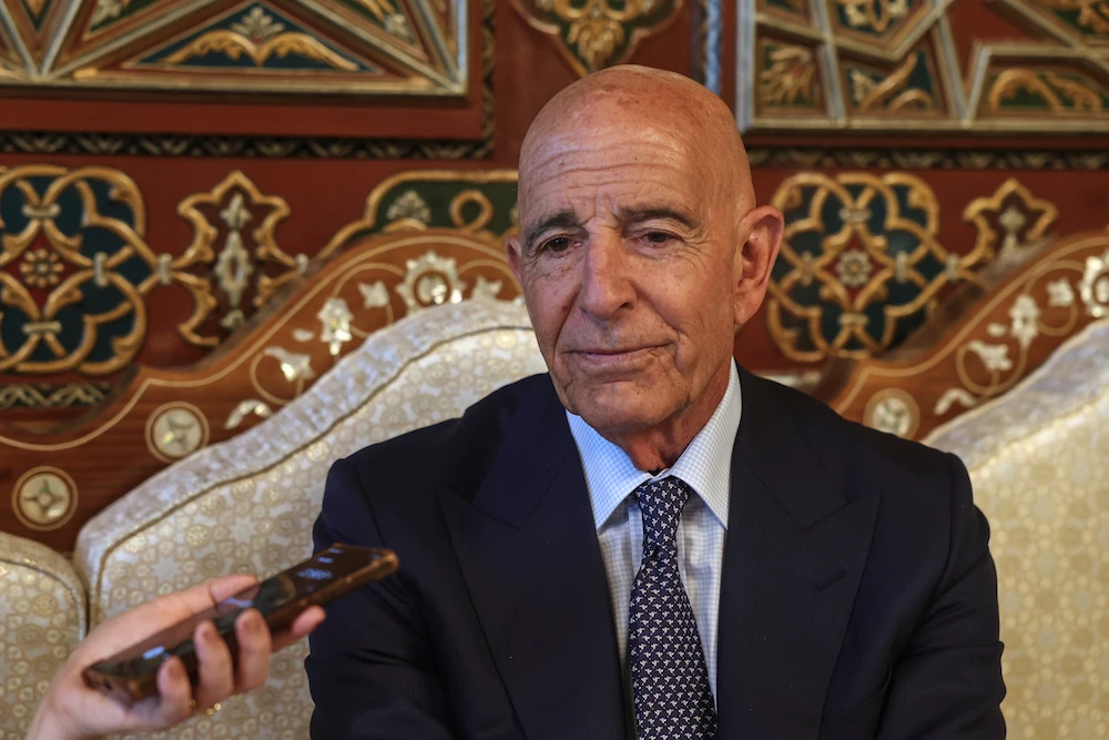 US Ambassador to Turkiye and Special Envoy to Syria Tom Barrack speaks during an interview in Damascus, Syria this week. (AP)