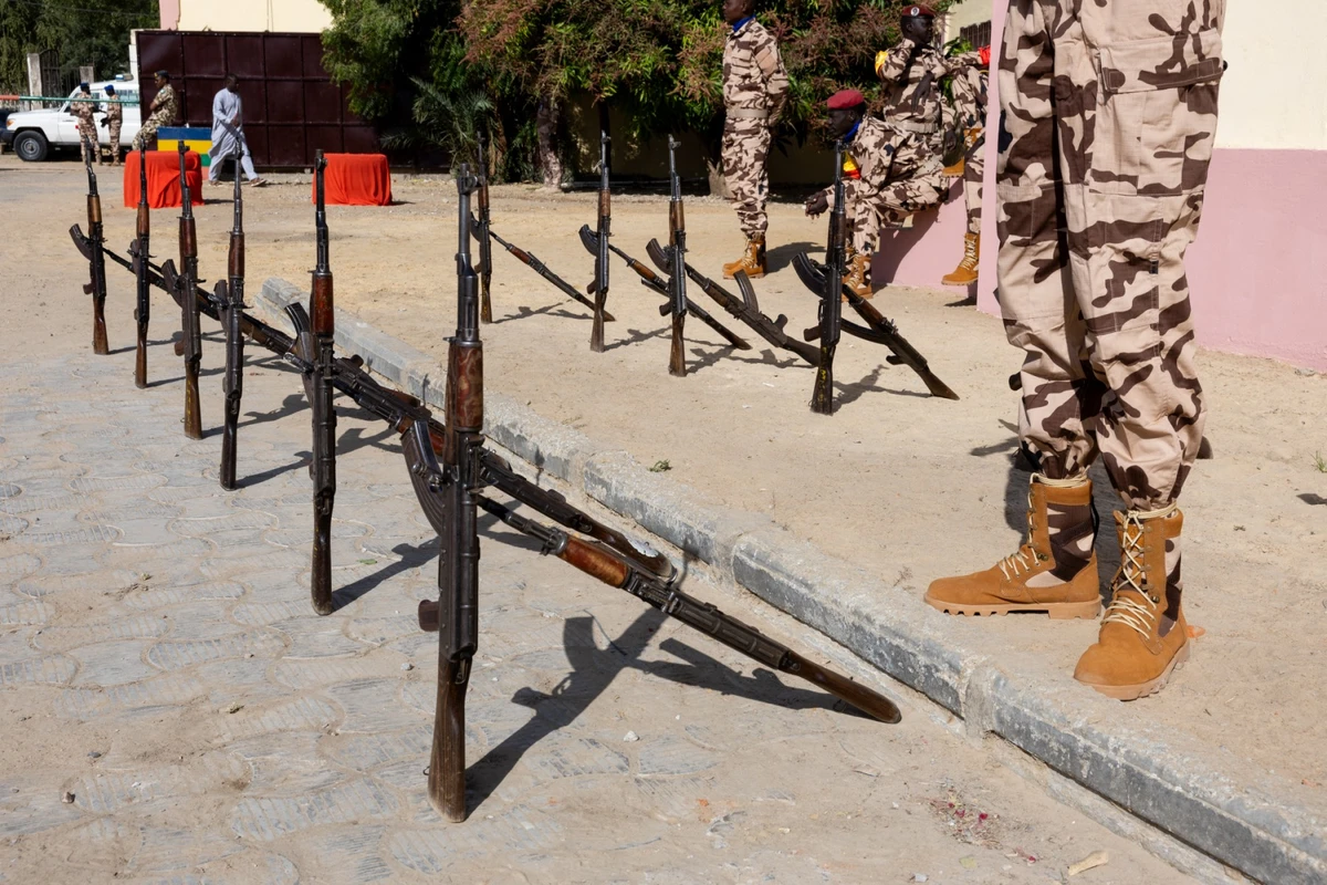 Chad army members at a military ceremony at the MNJTF Headquarter, in Farcha, N’Djamena, on January 8, 2025. (AFP)