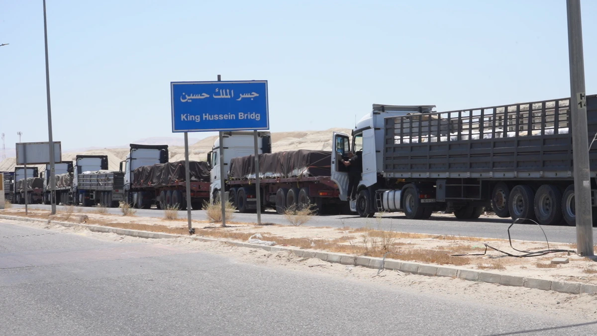The Jordan Hashemite Charity Organization said the trucks carried essential aid, food and clean water to vulnerable families in northern Gaza. (Petra)