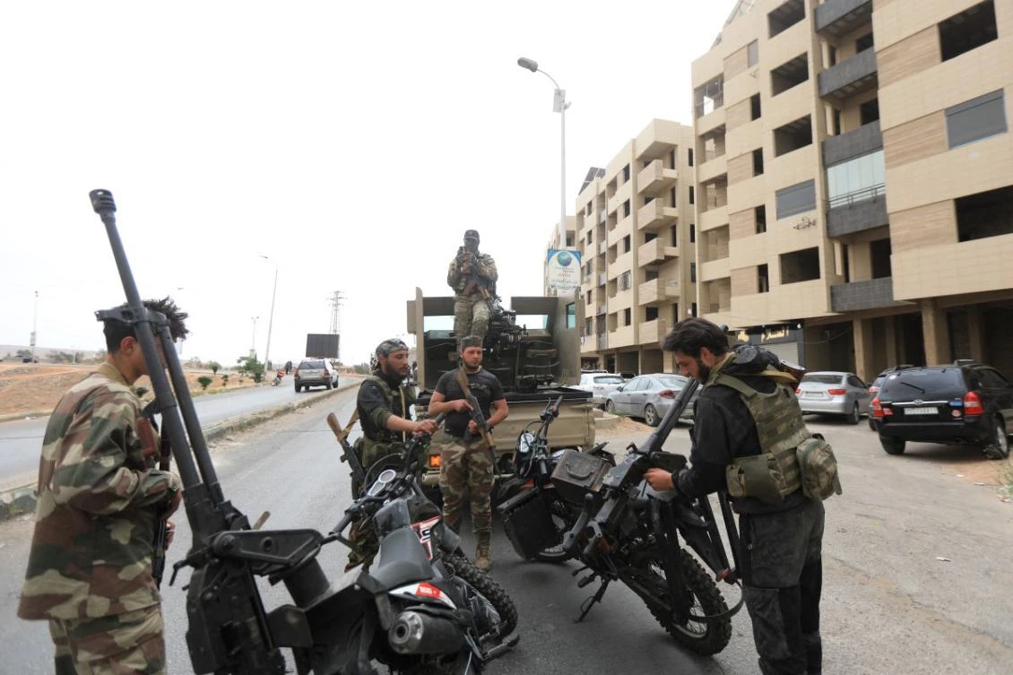 Members of Syria’s security forces deploy in an area near the Syrian capital Damascus. (File/AFP)