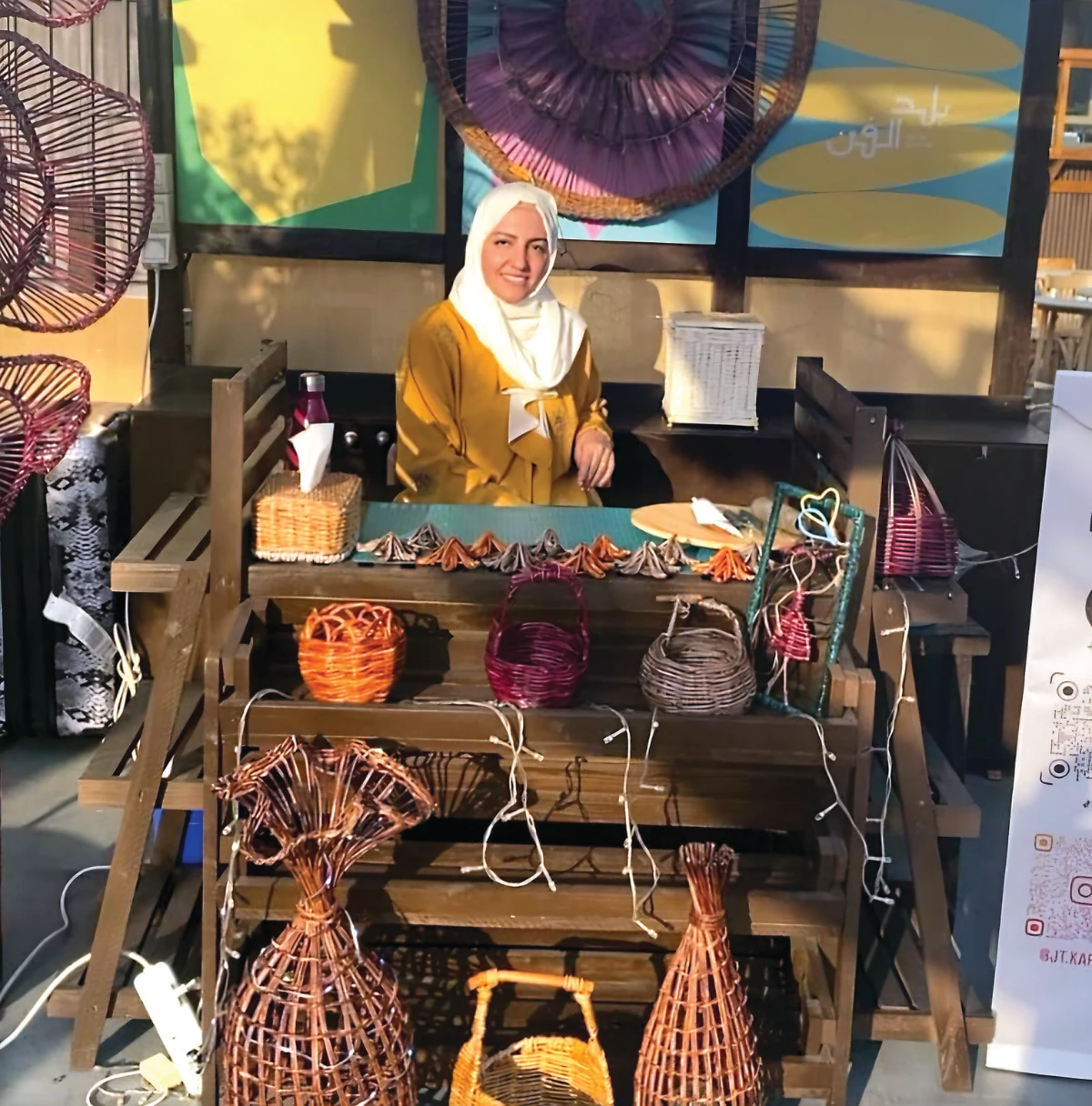 Jumanah Telity transforms bamboo paper into sturdy objects, from baskets to small-scale furniture and figurines. (Supplied)