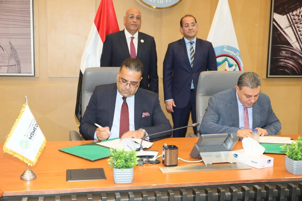 Ahmed Kajok, minister of finance, and Basel Rahmy, CEO of the SME Development Organization, witnessed the signing. Presidency of the Egyptian Council of Ministers/Facebook