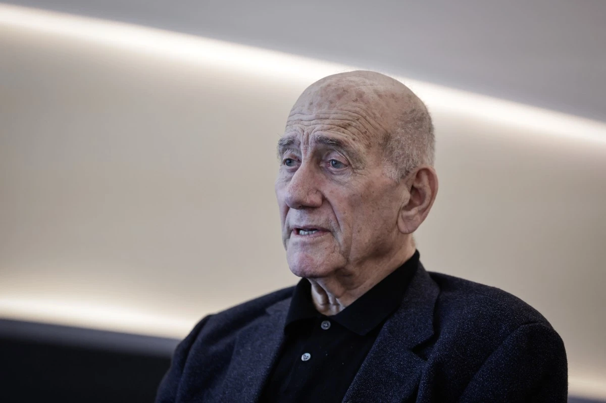 Former Israel's prime minister Ehud Olmert looks on during an interview with AFP in Paris on June 9, 2025. (AFP)