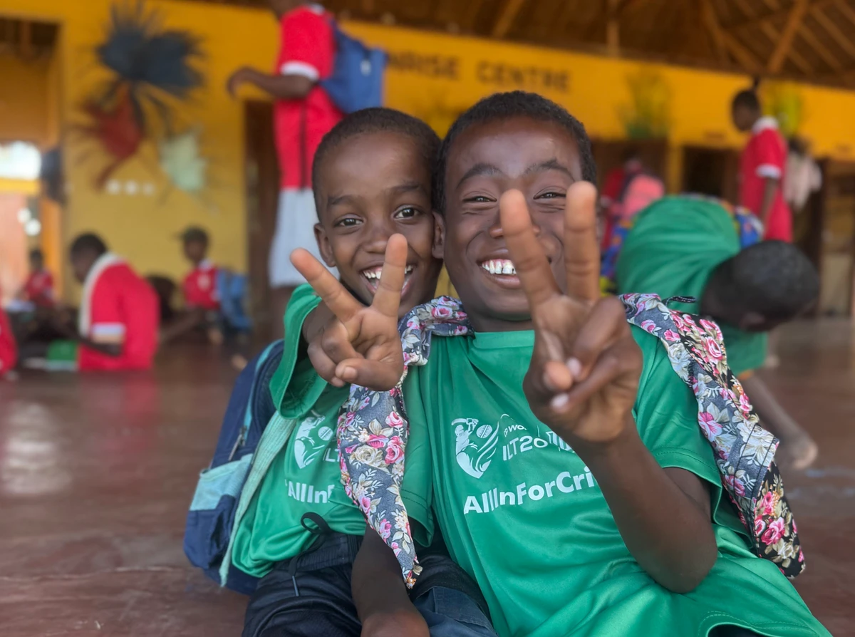 Children in Madagascar sport DP World ILT20 merchandise as part of the Gulf for Good Outreach Programme. (Supplied)