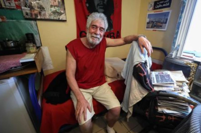 This photograph taken during a visit of French leftist party La France Insoumise (LFI)’s MP Andree Taurinya shows pro-Palestinian Lebanese militant Georges Ibrahim Abdallah sitting in his prison cell in Lannemezan, France, on July 17, 2025, after an appeals court ordered his release. (AFP)