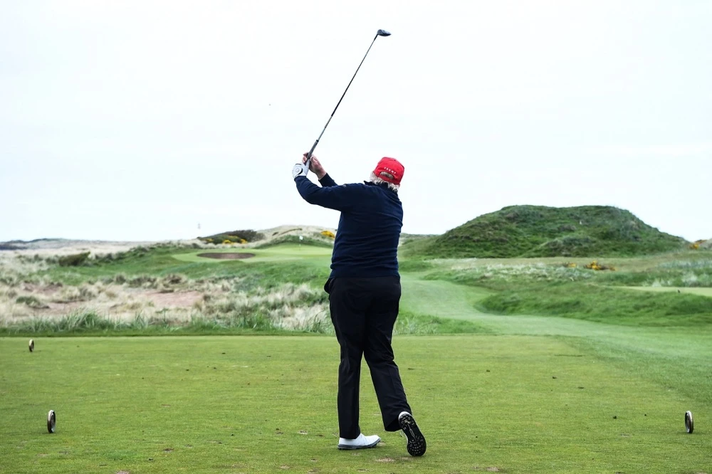 Donald Trump plays golf at the Trump Turnberry Golf Courses, in Turnberry on the west coast of Scotland on May 2, 2023. (AFP/File)