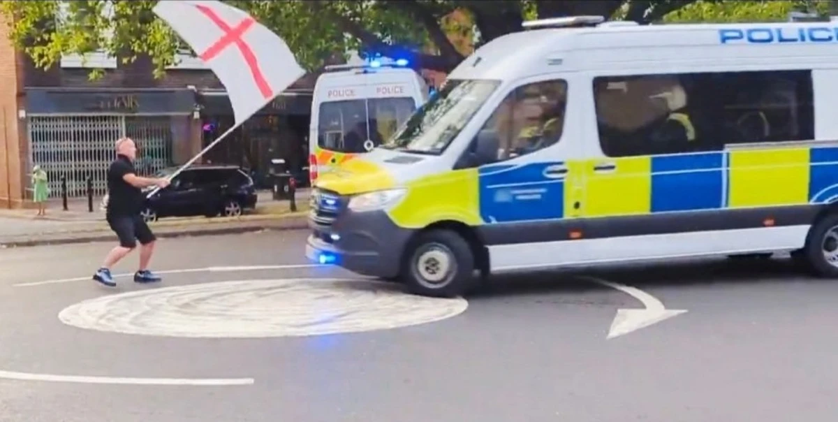 Police promised Friday to track down suspects behind violence at a protest outside a southeast England hotel believed to house asylum seekers, after officers and vehicles were attacked. (X/@OneSixTwoThree1)