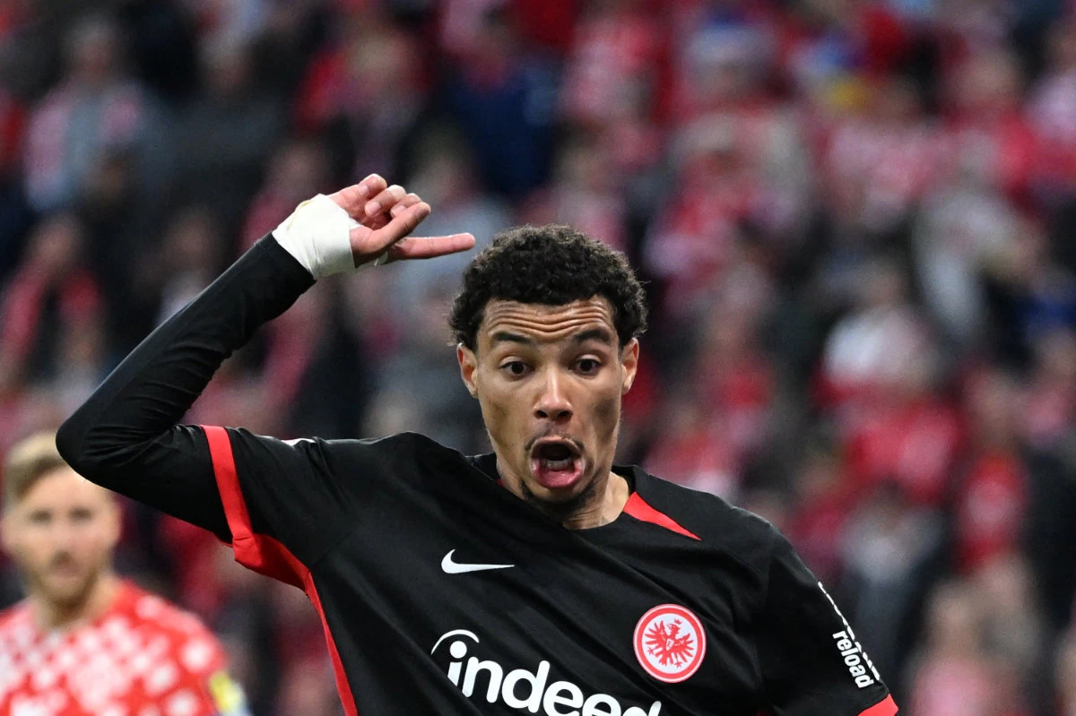 In this photo taken on May 4, 2025, Frankfurt's French forward Hugo Ekitike reacts during a match with German first division Bundesliga in Mainz, Germany. (AFP/File)