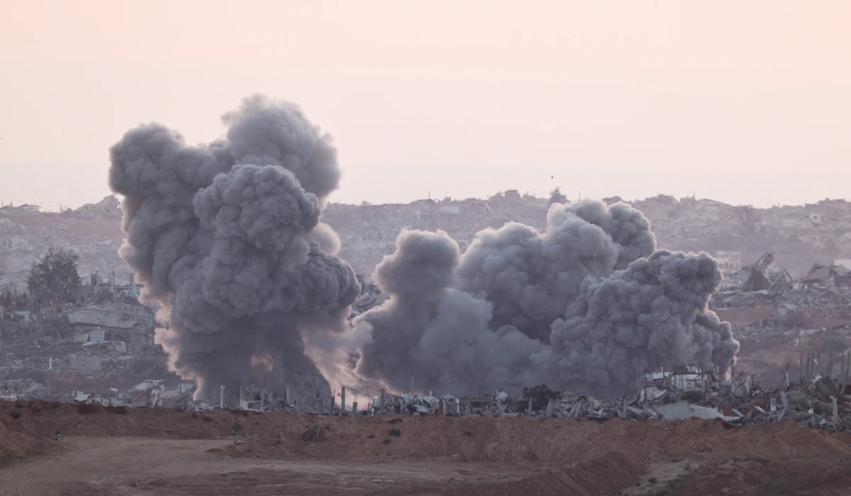 Explosions send smoke and debris into the air in Gaza, as seen from the Israeli side of the border, July 17, 2025. (REUTERS)