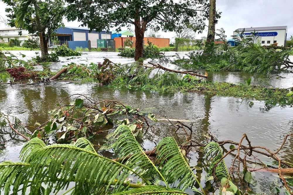 Vanuatu has pushed the UN to ask the International Court of Justice to answer questions on countries’ obligations to prevent climate change and the consequences for polluters whose emissions have harmed the planet. Above, cyclone-hit Port Vila, Vanuatu on March 1, 2023. (French Embassy in Vanuatu and Solomon Islands/AFP)