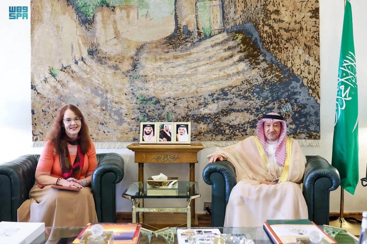 Saudi Deputy FM Waleed bin Abdulkarim Elkhereiji meeting with Alison Dilworth, the US Embassy charge d’affaires in Riyadh. (SPA)