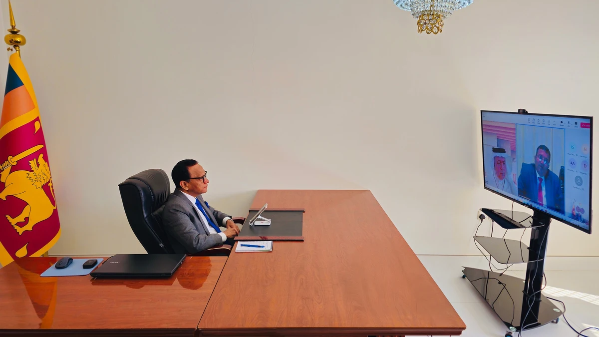 Ameer Ajwad, Sri Lanka’s envoy to Saudi Arabia, facilitated a virtual meeting with the Sri Lankan Ministry of Environment and the Secretary General of the Middle East Green Initiative on July 21, 2025. (Sri Lankan Embassy in Riyadh)