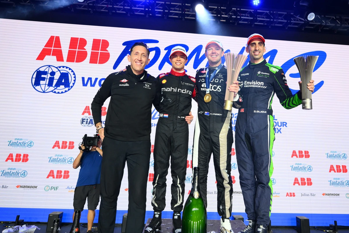 Nick Cassidy capped off his final weekend with Jaguar TCS Racing in spectacular fashion, claiming victory in Round 16 at the London E-Prix. (Supplied/Formula E)
