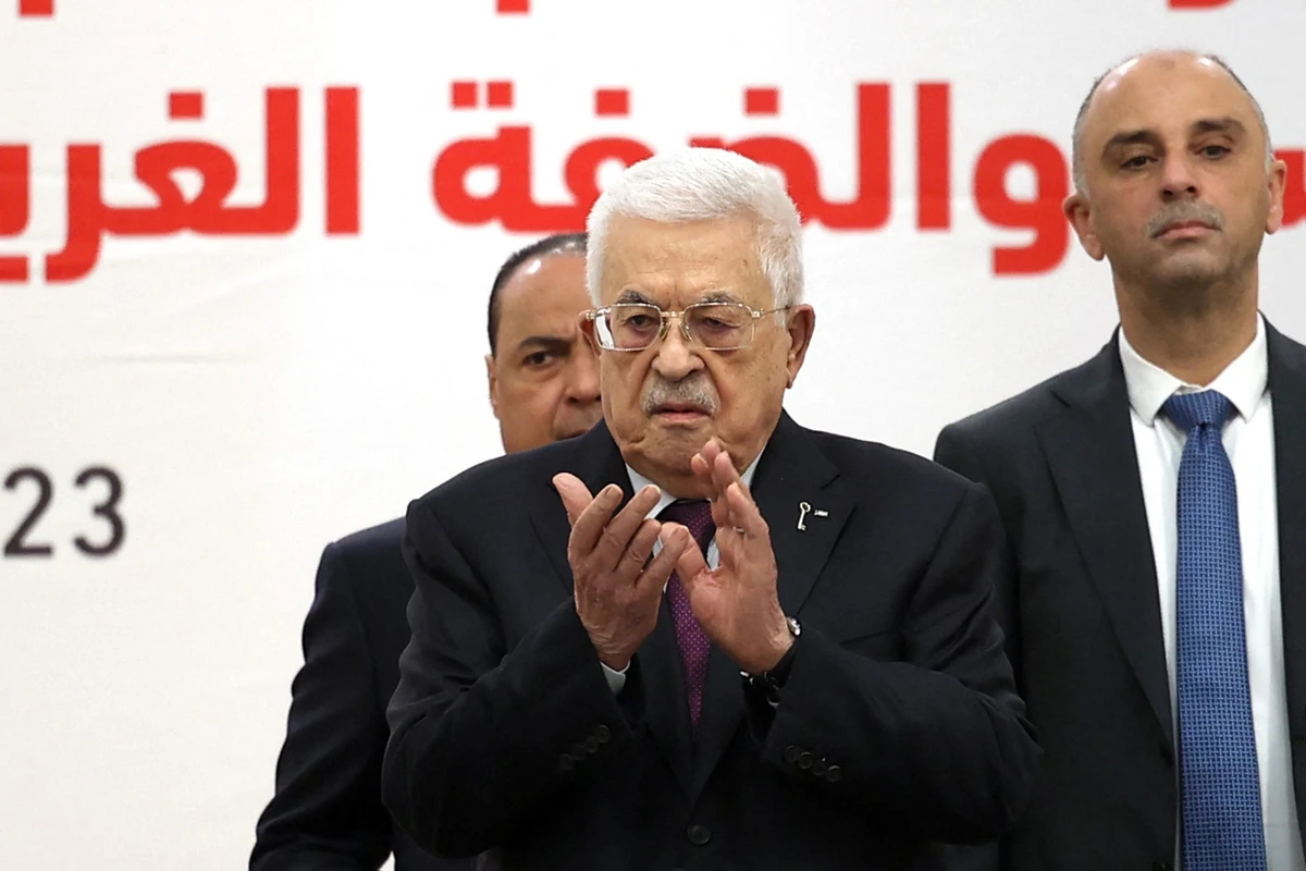 Palestinian Authority President Mahmoud Abbas attends the 32nd Palestinian Liberation Organization (PLO) Central Council session in Ramallah, April 23, 2025. (AFP)