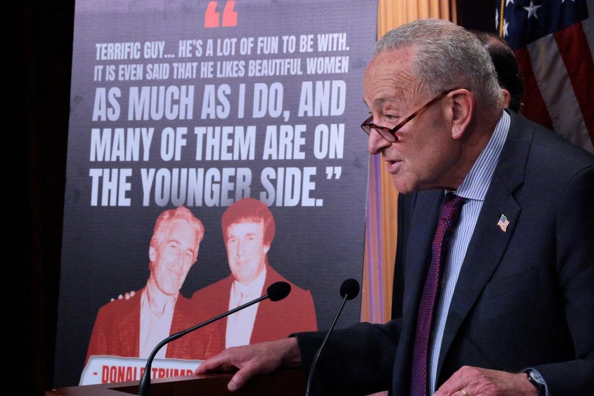 Senate Minority Leader Charles Schumer (D-NY) speaks during a news conference demanding the release of the Epstein files at the US Capitol in Washington, DC, July 30, 2025. (AFP)