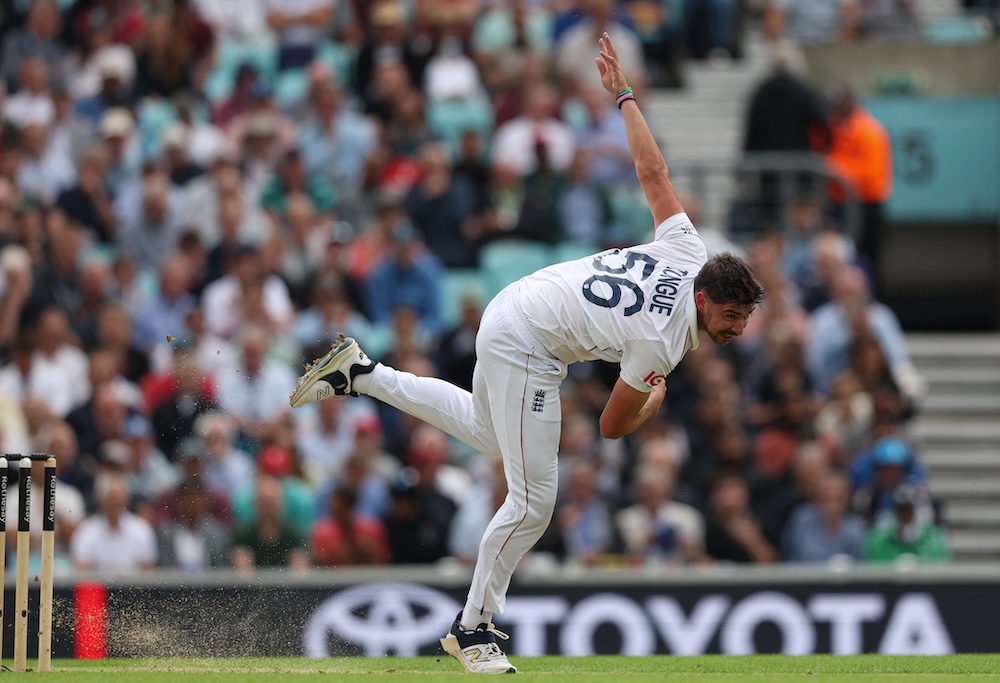 England’s Josh Tongue in action during the opening day of the fifth Test match between England and India at the KIA Oval, London, on Thursday. (Reuters)