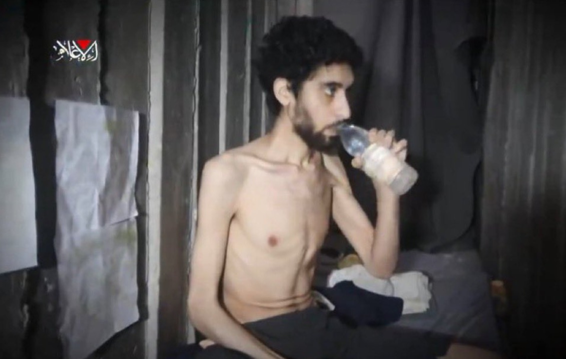The armed wing of Palestinian militant group Hamas released a minute-long video Friday of an Israeli hostage held in Gaza looking weak and malnourished, inside a narrow concrete tunnel. (X/@AvivaKlompas)
