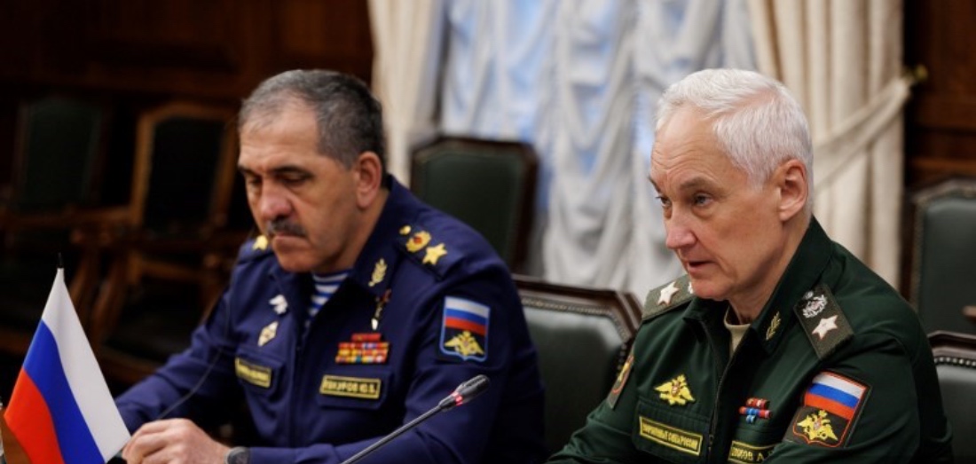 ussian Defence Minister Andrei Belousov at a meeting in Moscow, Russia. (Handout by Russian Defence Ministry)