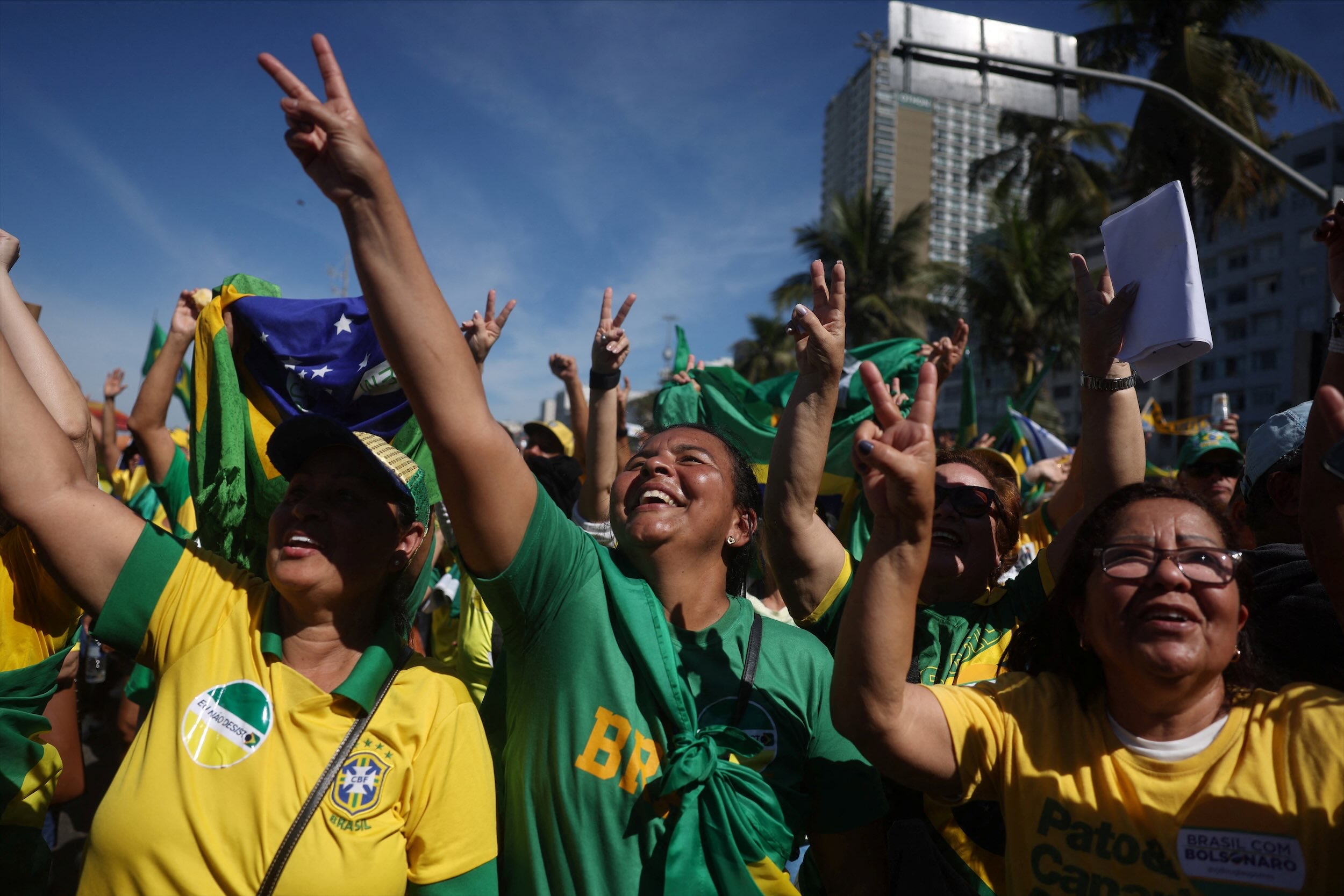 Bolsonaro himself did not attend the rallies, having been ordered by the Supreme Court to stay home at night and at weekends throughout the trial. (Reuters)