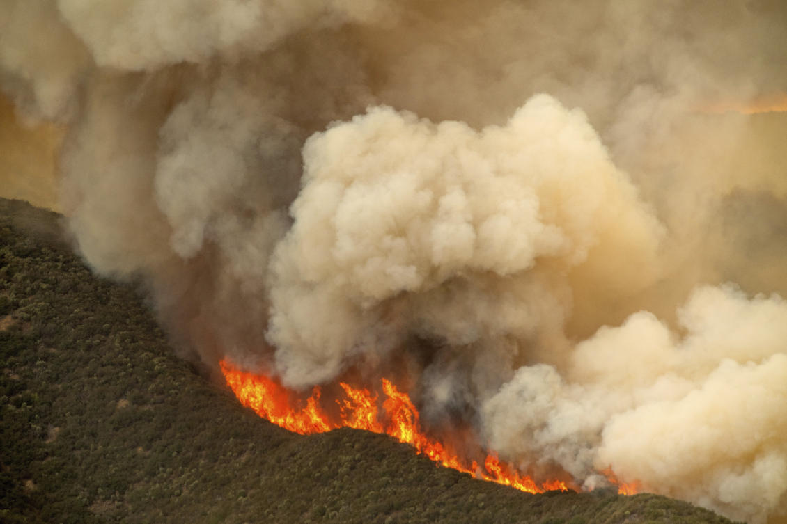 Flames from the Gifford Fire race up a hillside on Aug. 4, 2025 in Los Padres National Forest, California. (AP)