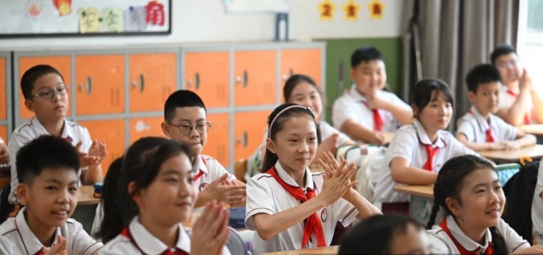 Students attend a class at a primary school in Heping District, north China. (AFP)