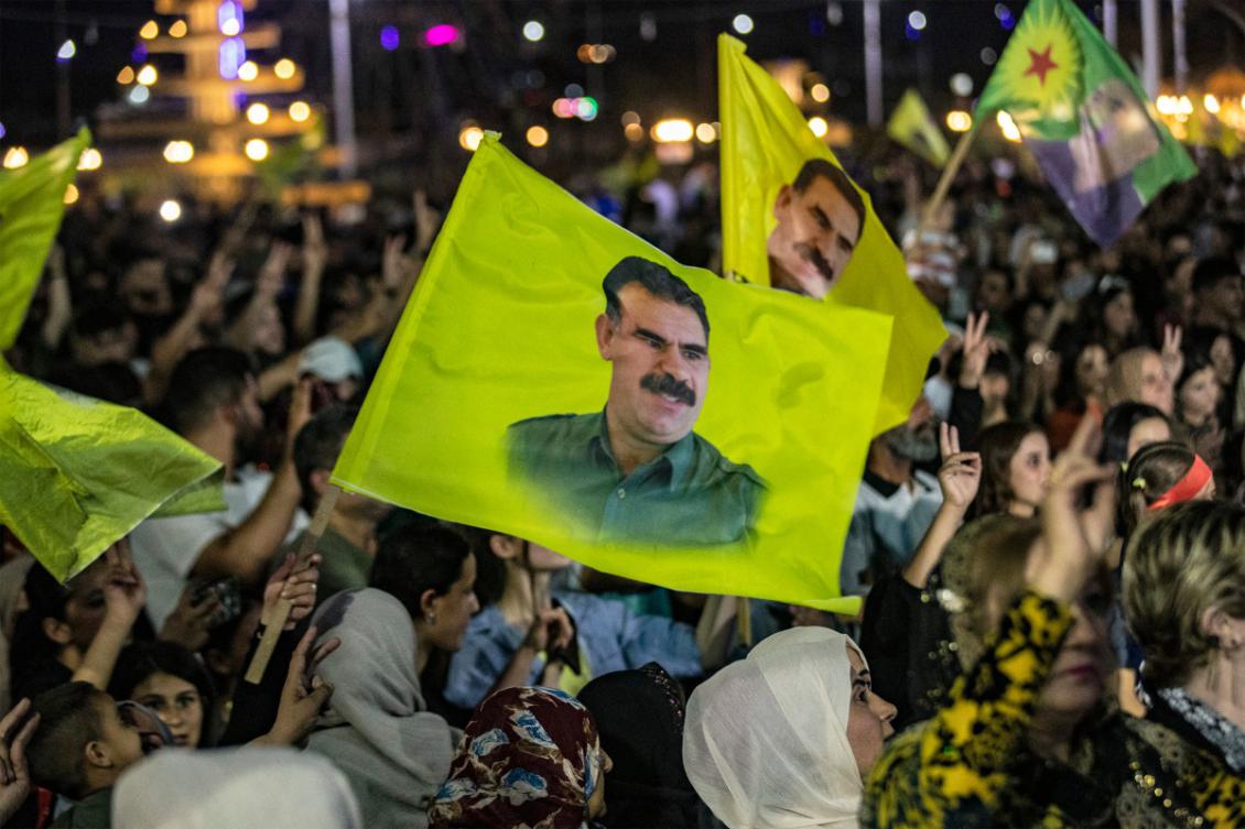 Supporters attend a rally airing a televised statement by the jailed leader and founder of Turkey's Kurdistan Workers' Party (PKK) Abdullah Ocalan in Syria's predominantly-Kurdish northeastern city of Qamishli on July 9, 2025. (File/AFP)