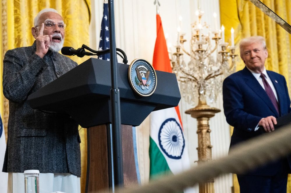 Indian Prime Minister Narendra Modi and US President Donald Trump hold a joint press conference in the White House in Washington, DC, on Feb. 13, 2025. (AFP)