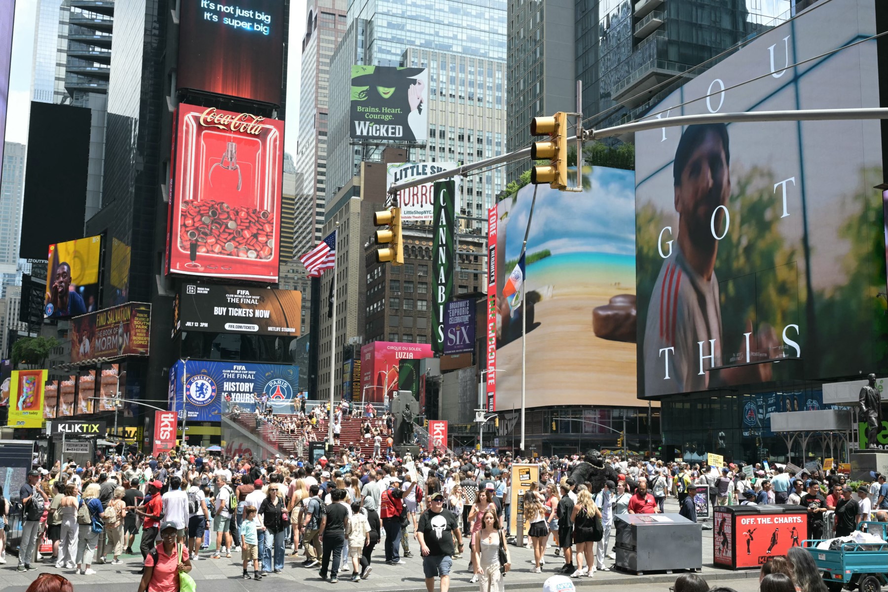 Advertising is displayed on a screen at Times Square in New York on July 12, 2025. (AFP)