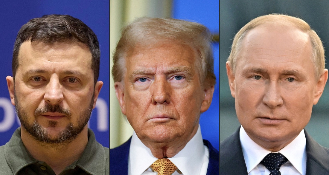 A combination photo of Ukrainian President Volodimir Zelensky, American President Donald Trump and Russian President Vladimir Putin. (AFP)