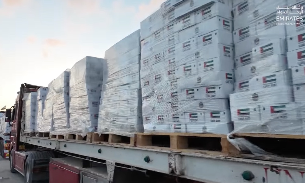 Ten UAE aid convoys have entered the Gaza Strip via Egypt’s Rafah Crossing since late July. (Emirates News Agency)