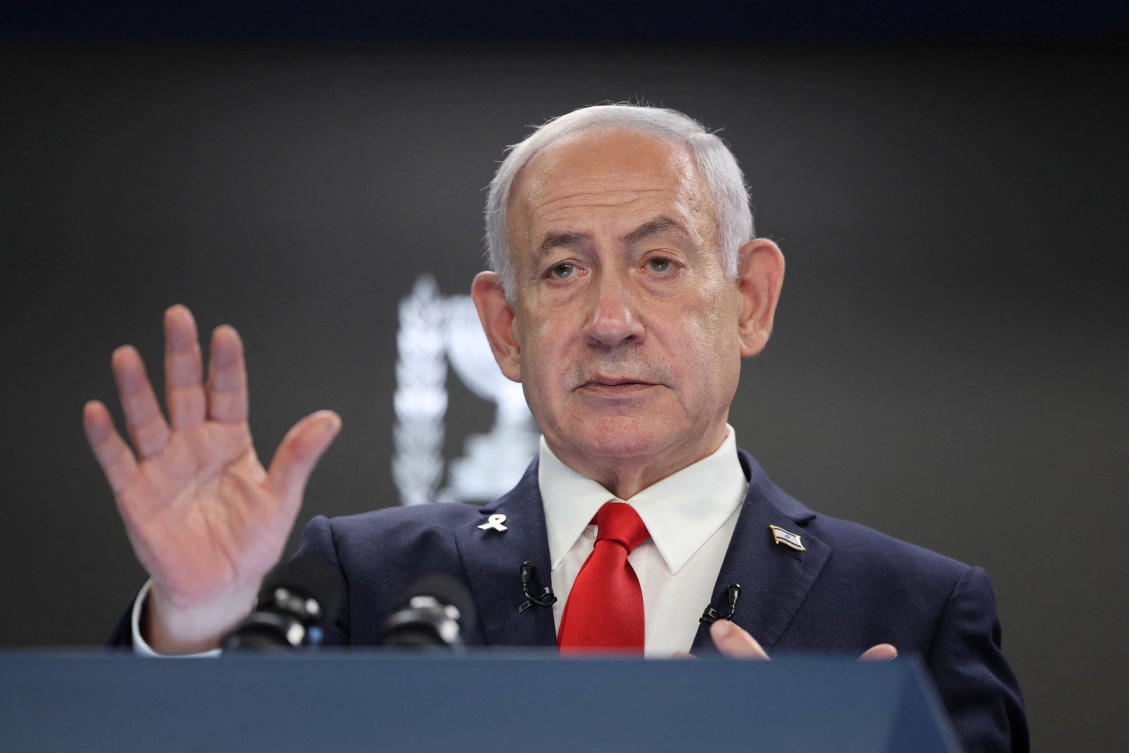 Israeli Prime Minister Benjamin Netanyahu speaks during a press conference at the Prime Minister’s office in Jerusalem, Israel, August 10, 2025. (Reuters)