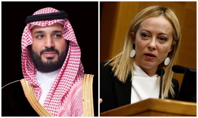 Saudi Crown Prince Mohammed bin Salman on Tuesday spoke by phone with Italian Prime Minister Giorgia Meloni to discuss bilateral cooperation and ways to strengthen it across various sectors. (SPA/File Photo)