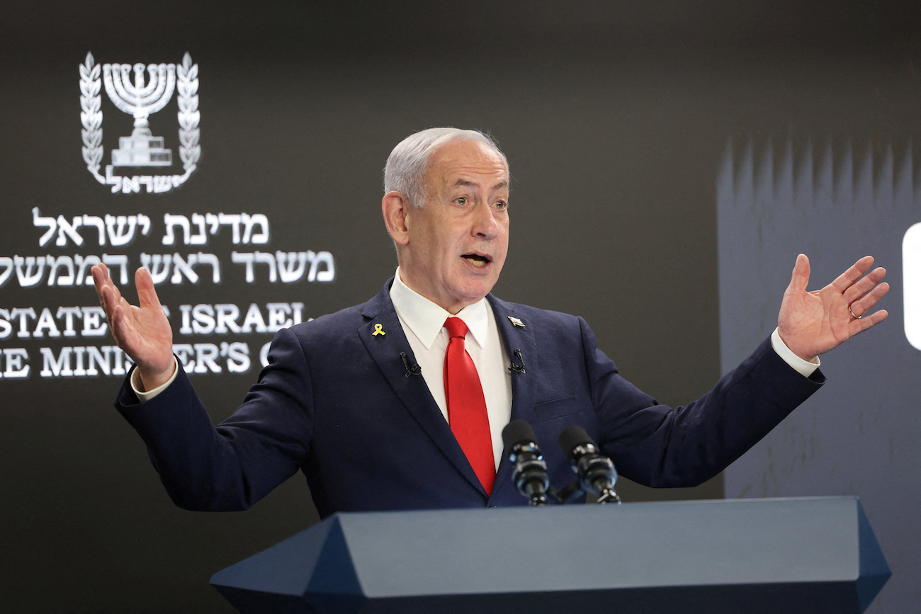 Israeli Prime Minister Benjamin Netanyahu speaks during a press conference at the Prime Minister’s office in Jerusalem, August 10 2025. (Reuters)