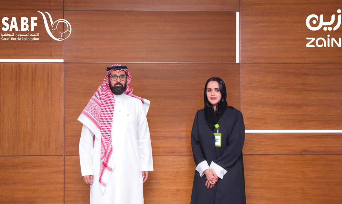 Executive Director of the Saudi Boccia Federation Omar Al-Otaibi and Vice President of Corporate Communications at Zain KSA Eman Abdullah Al-Saidi.