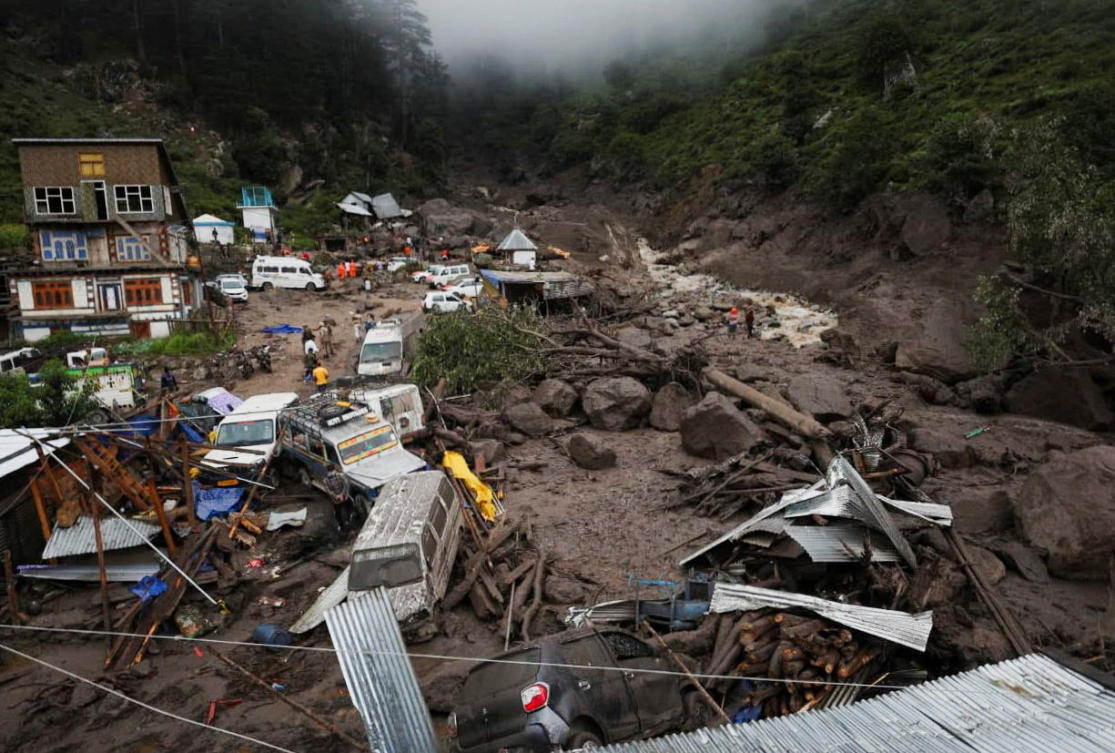 The Machail Yatra is a popular pilgrimage to the high altitude Himalayan shrine of Machail Mata, and pilgrims trek to the temple from the village of Chasoti above, which was hit by floods and landslides. (Reuters)