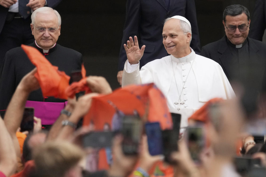 Pope Leo XIV is spending the last Sunday of his summer vacation with several dozen homeless and poor people and the church volunteers who help them. (AP)