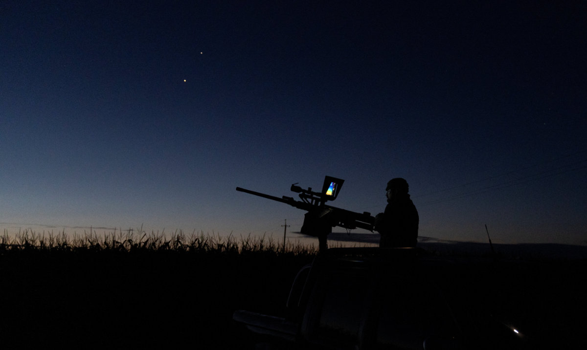 Ukrainian serviceman from anti-drone mobile air defence unit is seen during an overnight shift, amid Russia's attack on Ukraine, in Chernihiv Region, Ukraine August 15, 2025. (Reuters)
