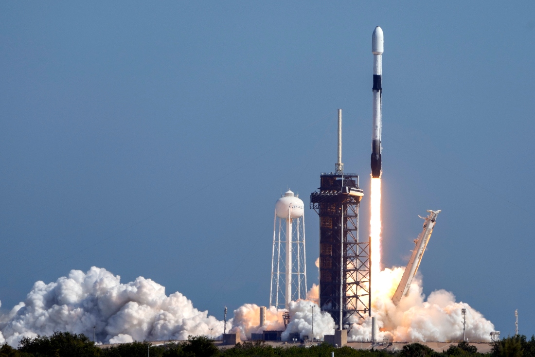 A SpaceX Falcon 9 rocket with a SXM-9 digital, audio radio satellite payload, lifts off from pad 39A at the Kennedy Space Center in Cape Canaveral, US. (AP)
