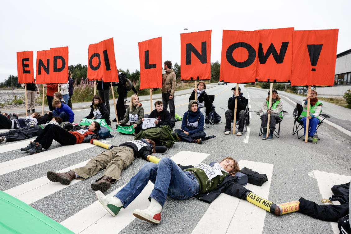 Above, activists from Extinction Rebellion stage a protest at Equinor’s oil refinery in Mongstad, Norway on Aug. 18, 2025. (EPA)