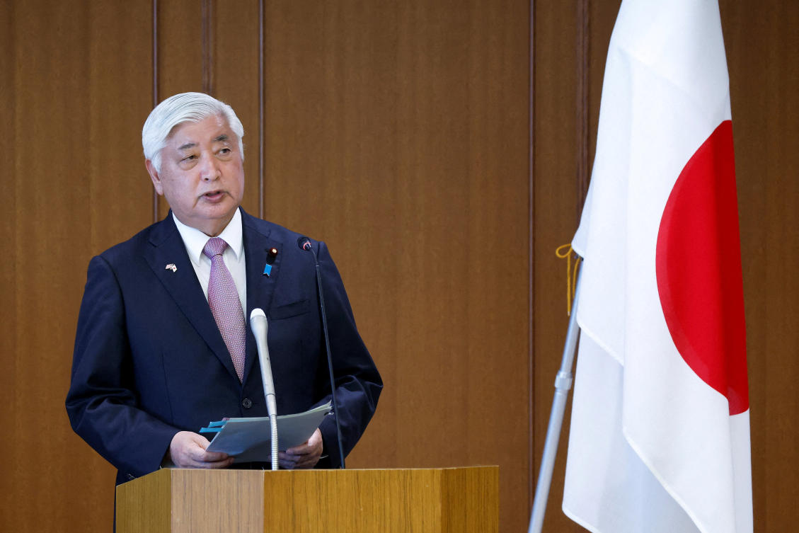 Gen Nakatani, Japan's defense minister, speaks during a joint news conference with Pete Hegseth, US secretary of defense, not photographed, at the Ministry of Defense in Tokyo, Japan, on Sunday, March 30, 2025. (REUTERS)