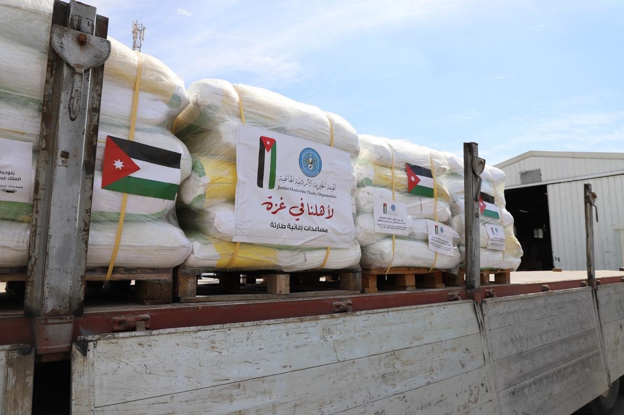 The Jordan Hashemite Charity Organization’s convoy of 85 trucks has crossed into Gaza, carrying essential food supplies. (Petra)