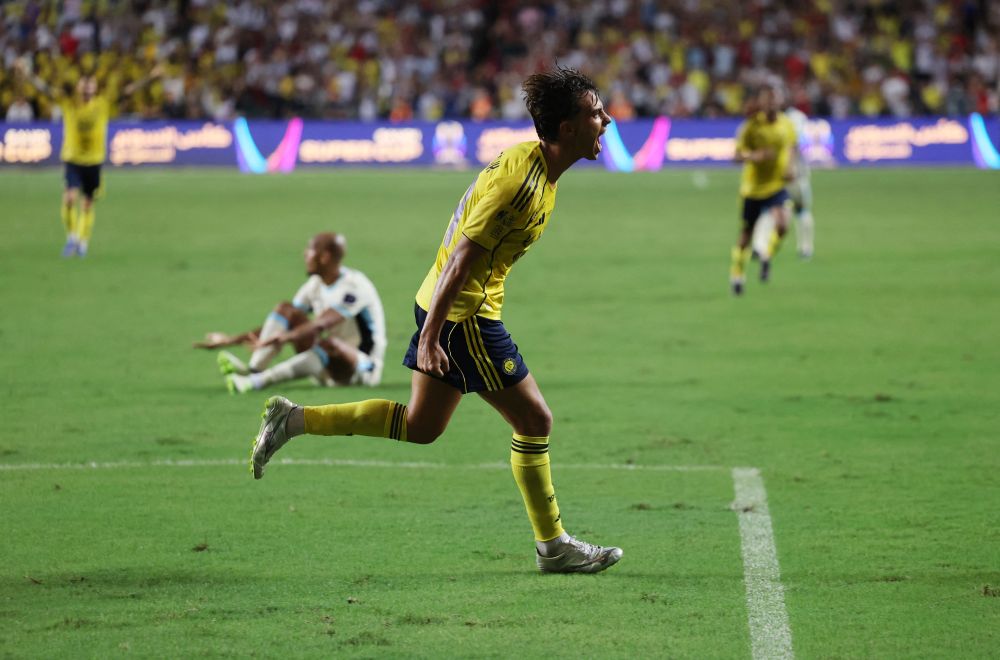 Al-Nassr’s Joao Felix celebrates scoring the winning goal against Al-Ittihad at Hong Kong Stadium, Hong Kong, China, Aug. 19, 2025. (Reuters)